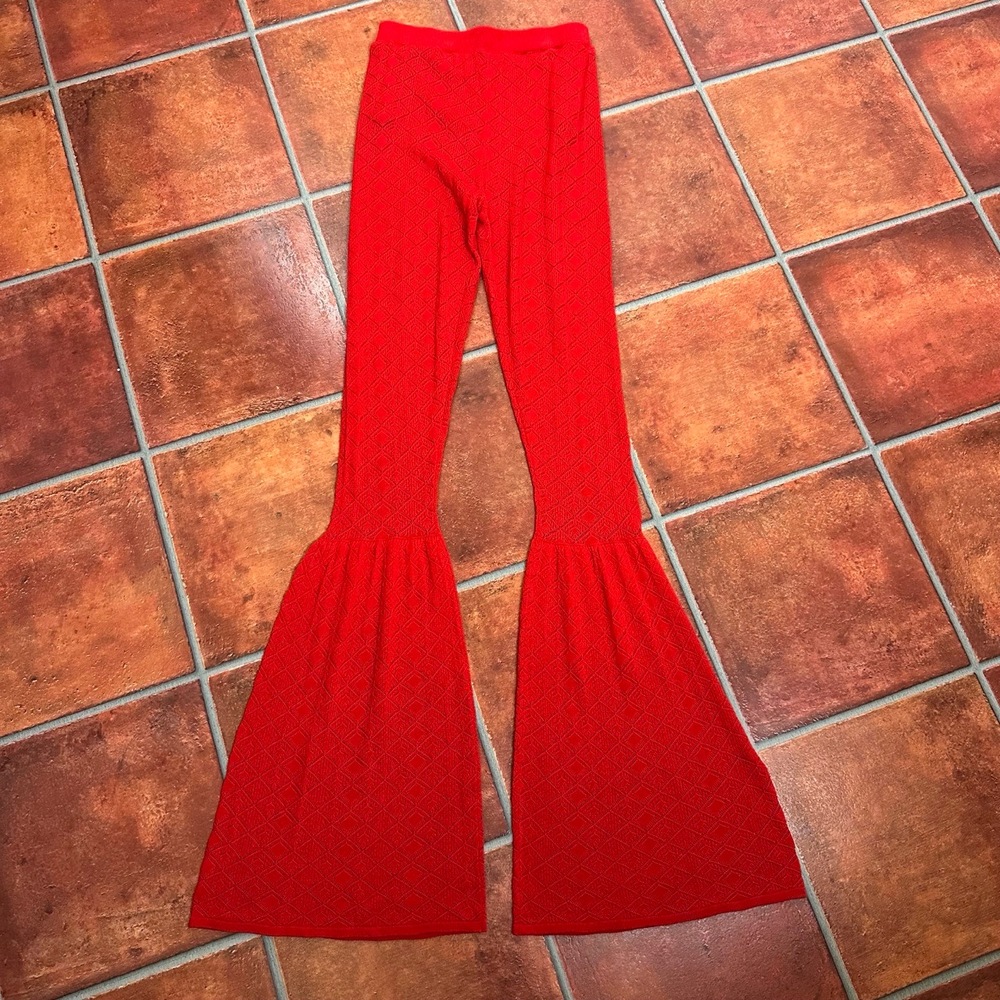 REVOLVE Red Textured Knit Bell Bottom Pants